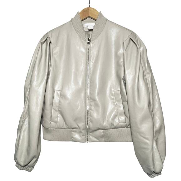 House of Harlow 1960 Jackets & Blazers - HOUSE OF HARLOW Women’s Stone Gray Vegan Leather Puff Sleeve Bomber